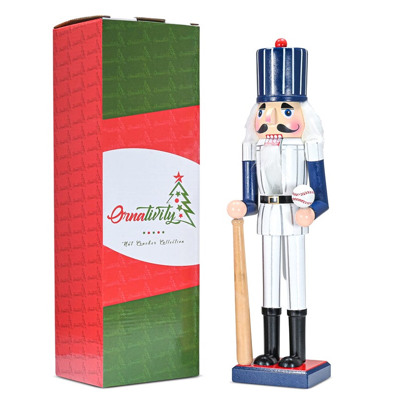 Ornativity Christmas Baseball Player Nutcracker - Baseball Player Figure with White Pin Stripe Uniform and Bat Xmas Sports Holiday Decor Nutcracker 15" - Image 4